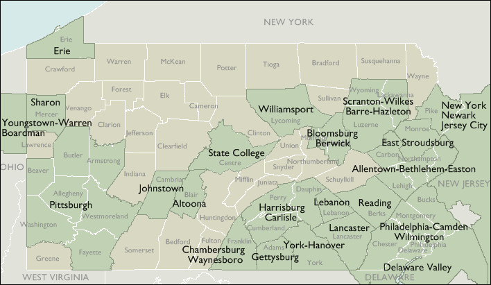 Metro Area Wall Maps of Pennsylvania