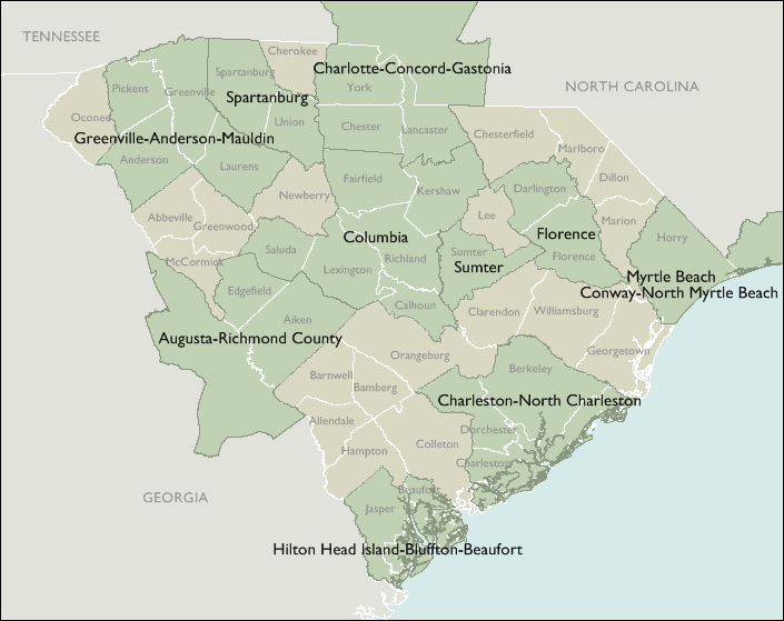 Metro Area Wall Maps of South Carolina