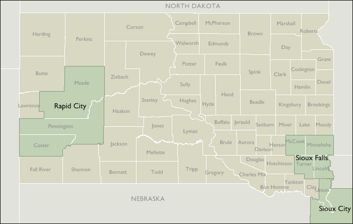 Metro Area Wall Maps of South Dakota