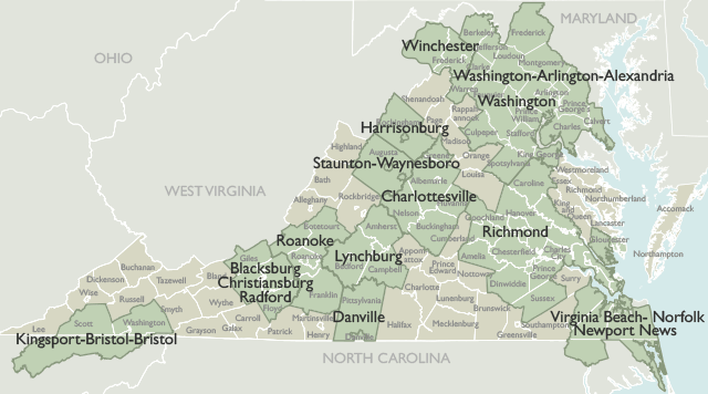 Metro Area Wall Maps of Virginia