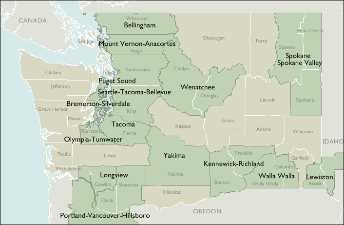Metro Area Wall Maps of Washington
