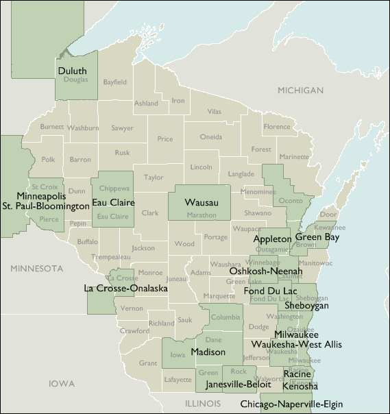 Metro Area Wall Maps of Wisconsin