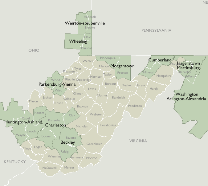 Metro Area Wall Maps of West Virginia