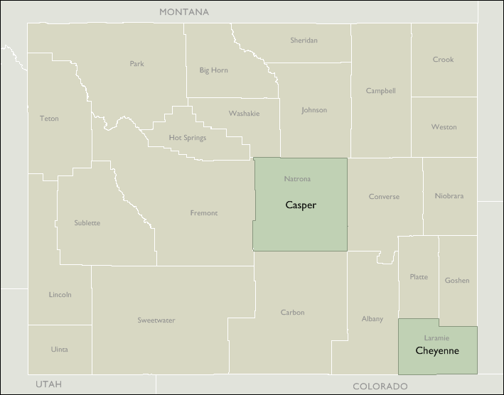 Metro Area Wall Maps of Wyoming