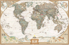 World Political Wall Map (antique tones)