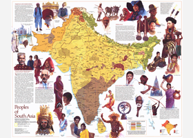 People of South Asia 1984 Wall Map