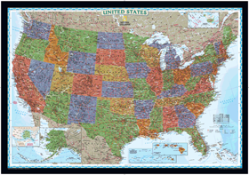 US Political Wall Map (bright-colored)