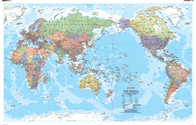 Pacific Centred World Political Wall Map