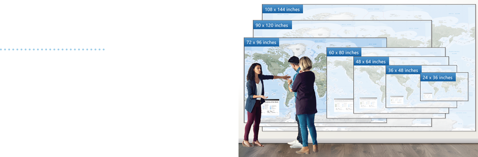 Large wall maps available in sizes 2x3 ft to 9x 12 ft.