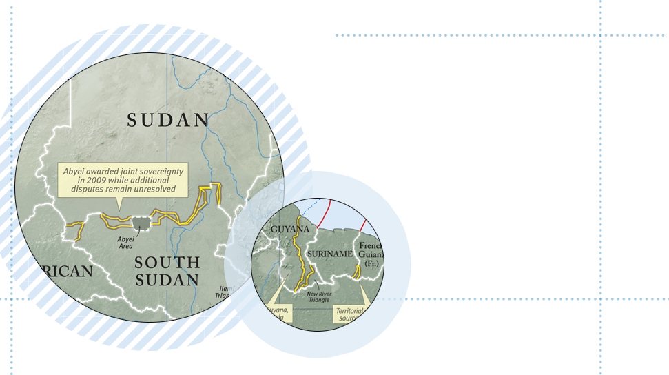 Zoomed in view of the Sovereign Limits & Boundaries Wall Map displays international land and maritime zones.