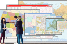 Large wall maps available in sizes 2x3 ft to 9x12 ft.