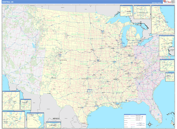 US Central Regional Wall Map