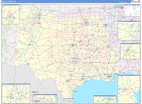 US South Central 2 Regional Wall Map