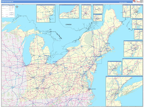 US Northeast Regional Wall Map