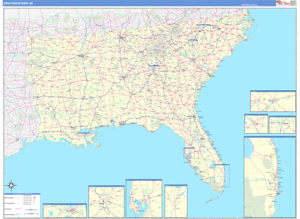 US Southeast Regional Wall Map