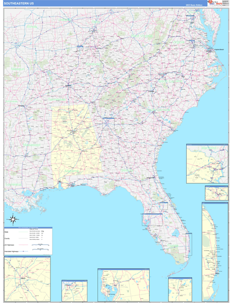 US Southeast 2 Regional Wall Map