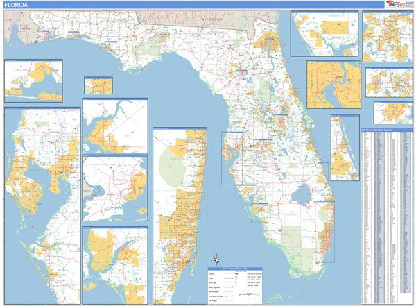 Florida Zip Code Wall Map Basic Style By Marketmaps