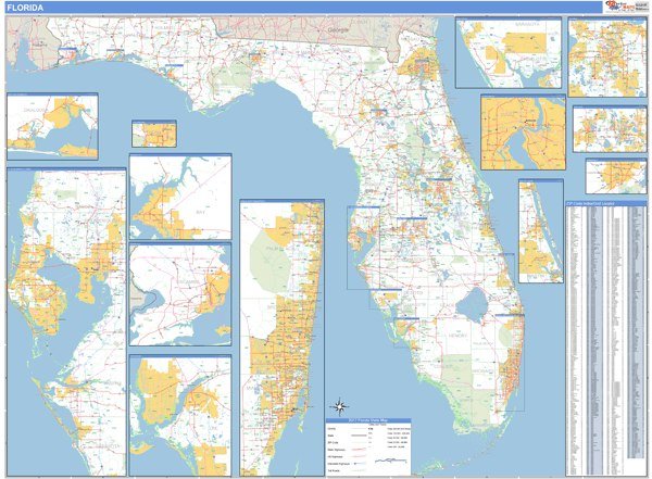 Florida Zip Code Wall Map Basic Style by MarketMAPS