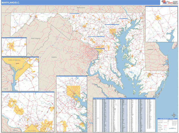 Maryland Median Household Income Zip Code Wall Map by MarketMAPS