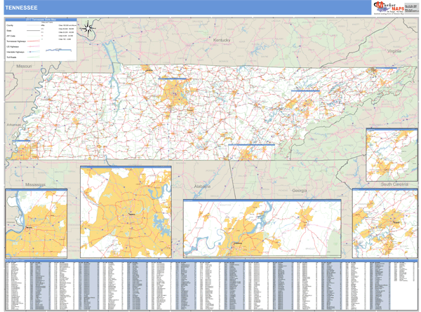 Tennessee Number Of Households Zip Code Wall Map By Marketmaps