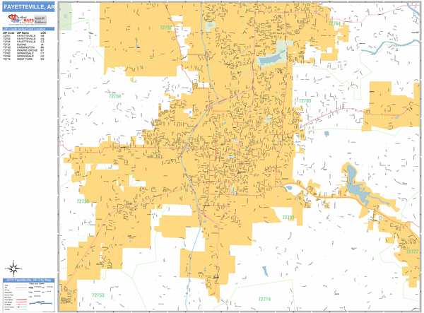 fayetteville ar zip code map Fayetteville Arkansas Zip Code Wall Map Basic Style By Marketmaps fayetteville ar zip code map