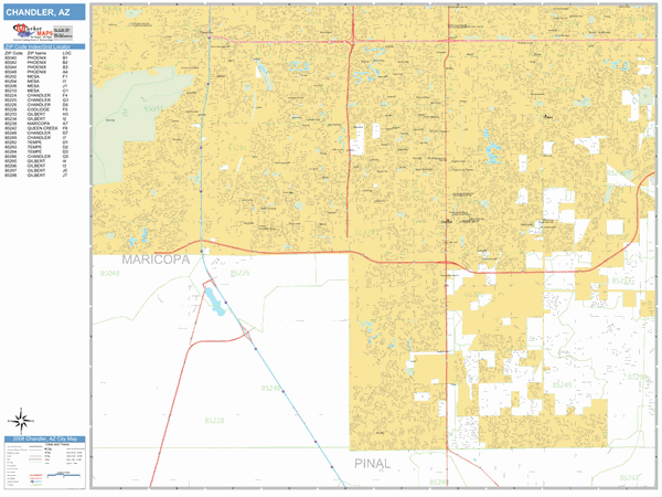Chandler Arizona Zip Code Wall Map (Basic Style) by MarketMAPS