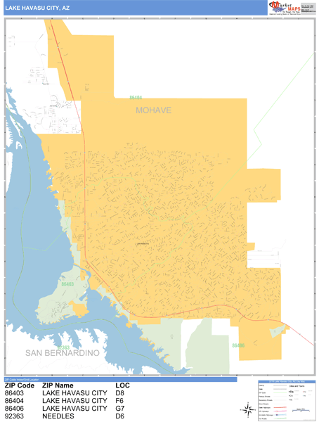 Zip Code For Lake Havasu City Arizona Lake Havasu City Arizona Zip Code Wall Map Basic Style By Marketmaps Mapsales