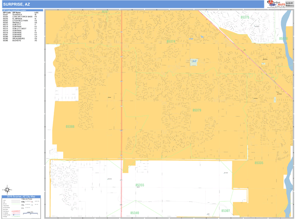 Surprise Arizona Zip Code Wall Map (Basic Style) by MarketMAPS