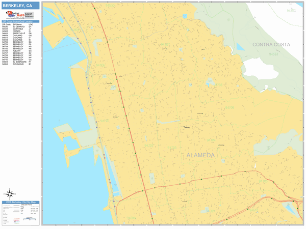 Berkeley California Zip Code Wall Map (Basic Style) by MarketMAPS