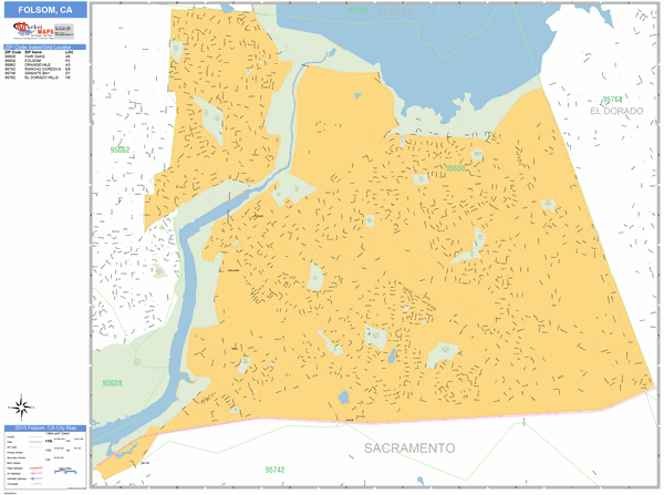 Folsom California Zip Code Wall Map (Basic Style) by MarketMAPS