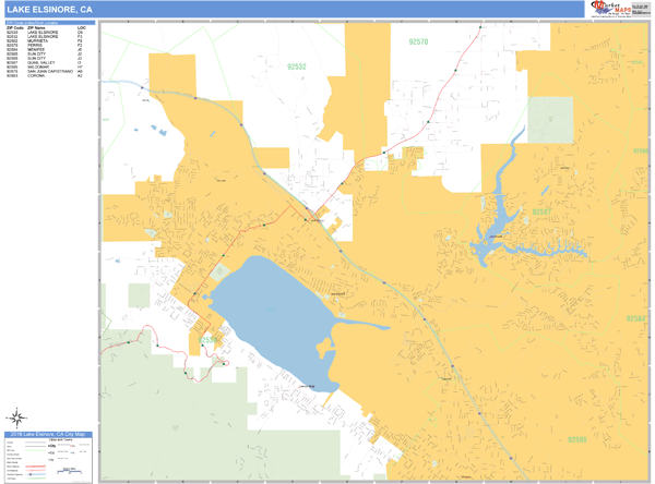 Lake Elsinore California Zip Code Wall Map (Basic Style) by MarketMAPS