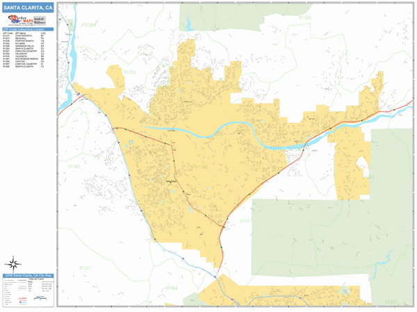 santa clarita ca zip code map Santa Clarita California Zip Code Wall Map Basic Style By Marketmaps santa clarita ca zip code map