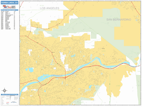 yorba linda zip code map Yorba Linda California Zip Code Wall Map Basic Style By Marketmaps yorba linda zip code map