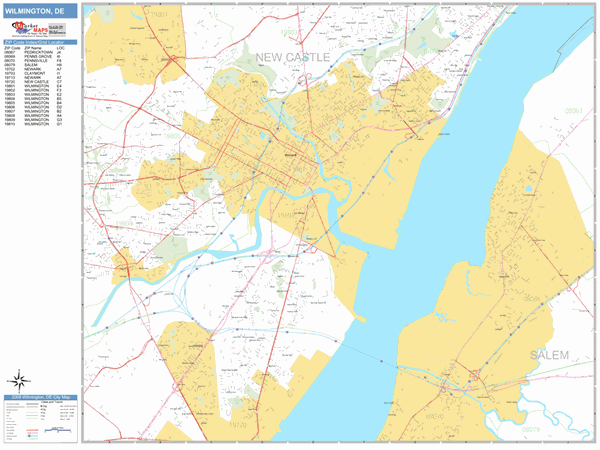 Wilmington Zip Code Map Wilmington Delaware Zip Code Wall Map (Basic Style) By Marketmaps - Mapsales