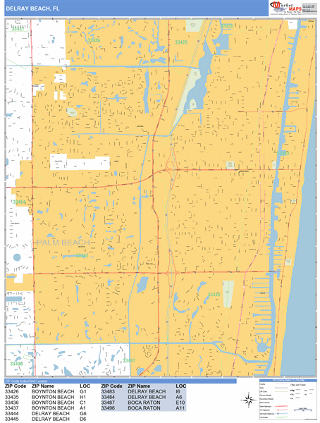 Delray Beach Florida Zip Code Wall Map (Basic Style) by MarketMAPS