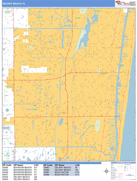 Delray Beach Zip Code Map Delray Beach Florida Zip Code Wall Map (Basic Style) by MarketMAPS