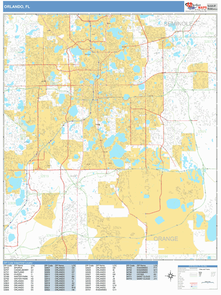 Orlando Florida Zip Code Map Orlando Florida Zip Code Wall Map (Basic Style) by MarketMAPS