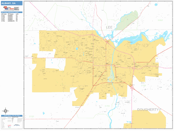 Albany Ga Zip Code Map Albany Georgia Zip Code Wall Map (Basic Style) by MarketMAPS