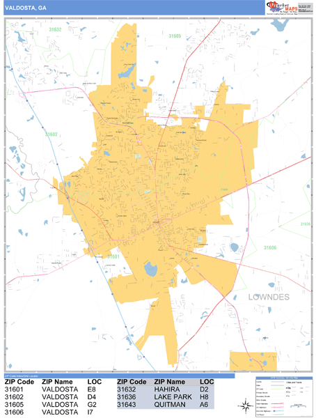 Valdosta Zip Code Map Valdosta Georgia Zip Code Wall Map (Basic Style) By Marketmaps - Mapsales