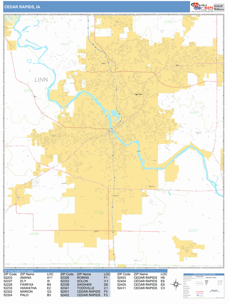 Cedar Rapids Zip Code Map Cedar Rapids Iowa Zip Code Wall Map (Basic Style) By Marketmaps - Mapsales
