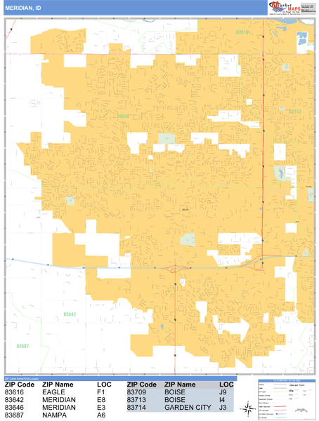 Meridian Idaho Zip Code Map Meridian Idaho Zip Code Wall Map (Basic Style) By Marketmaps - Mapsales
