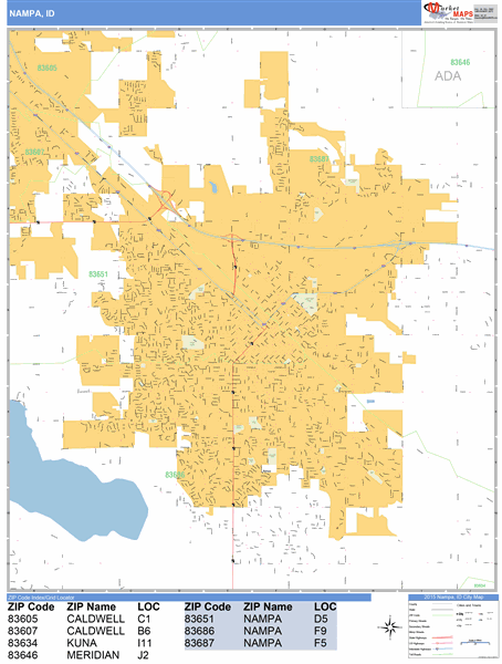 Nampa Idaho Zip Code Map Nampa Idaho Zip Code Wall Map (Basic Style) By Marketmaps - Mapsales