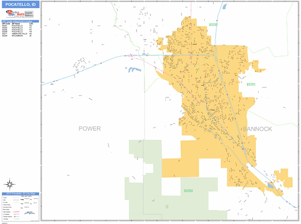 Pocatello Idaho Wall Map (Basic Style) by MarketMAPS