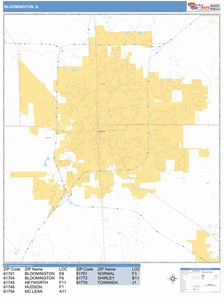 Bloomington Il Zip Code Map Bloomington Illinois Zip Code Wall Map (Basic Style) By Marketmaps -  Mapsales