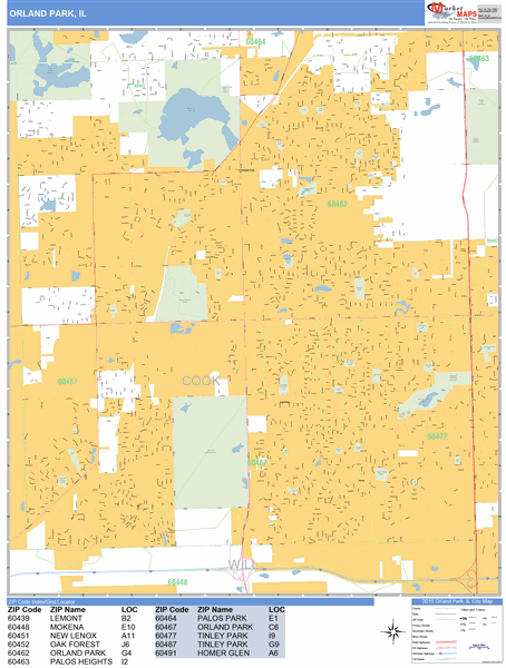 Orland Park Zip Code Map Orland Park Illinois Zip Code Wall Map (Basic Style) By Marketmaps -  Mapsales