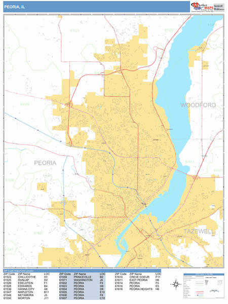 Peoria Illinois Zip Code Wall Map Basic Style By Marketmaps