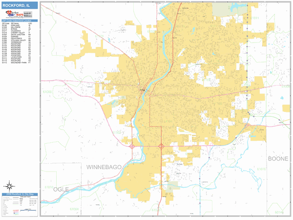 Rockford Zip Code Map Rockford Illinois Zip Code Wall Map (Basic Style) By Marketmaps - Mapsales
