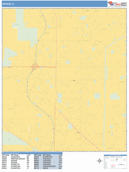 Skokie Zip Code Map Skokie Illinois Zip Code Wall Map (Basic Style) By Marketmaps - Mapsales