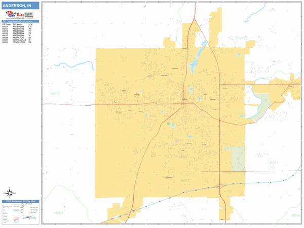 Anderson Indiana Zip Code Map Anderson Indiana Zip Code Wall Map (Basic Style) By Marketmaps - Mapsales