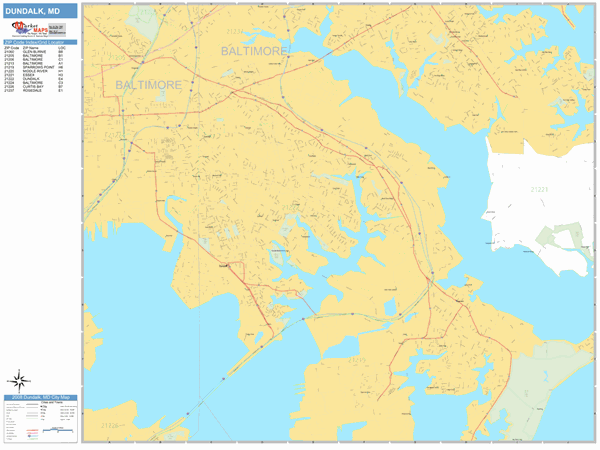 Dundalk Maryland Wall Map (Basic Style) by MarketMAPS